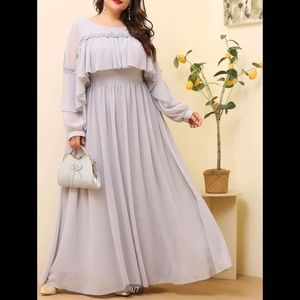 NWOT Woman’s Light Grey Ruffle Maxi Dress Sx 4x